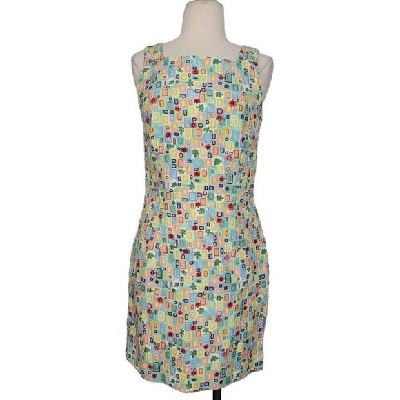 august silk Dresses & Skirts - August Silk Colorful Floral Geometric Silk Mini Dress Sz 4 Retro 70s Inspired